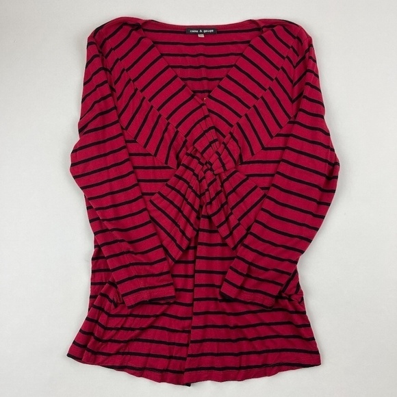 Cable & Gauge Womens Blouse Red Black Stripe Large - Picture 9 of 9